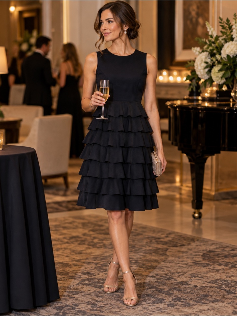 Orla Kiely Navy Tiered Ruffle Cocktail Dress Size 4 NWOT